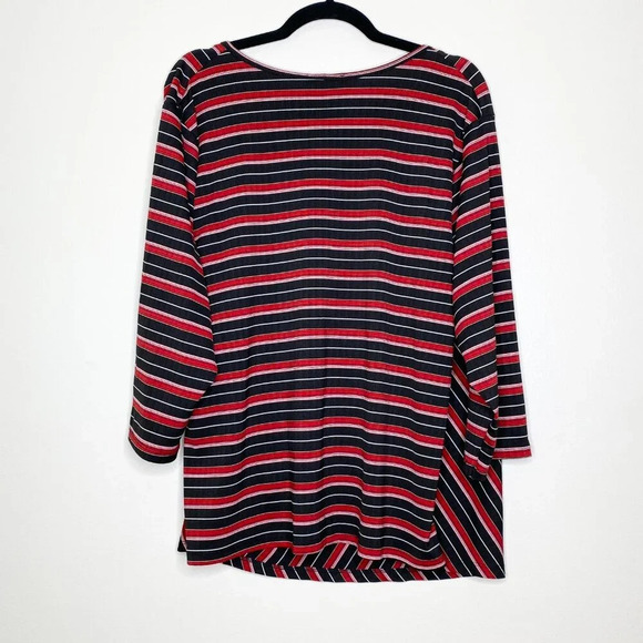 Lane Bryant 18/20 Faux Wrap Blouse Striped Black Red White 3/4 Sleeve Plus Size - Picture 5 of 8